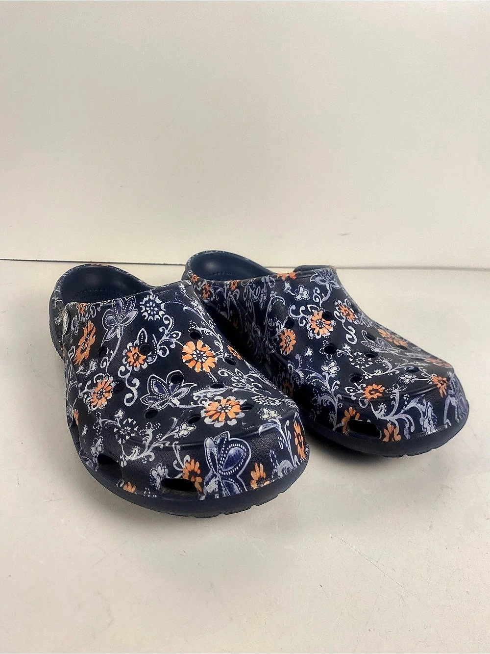 Crocs Blue & Orange Floral Clogs Size 9